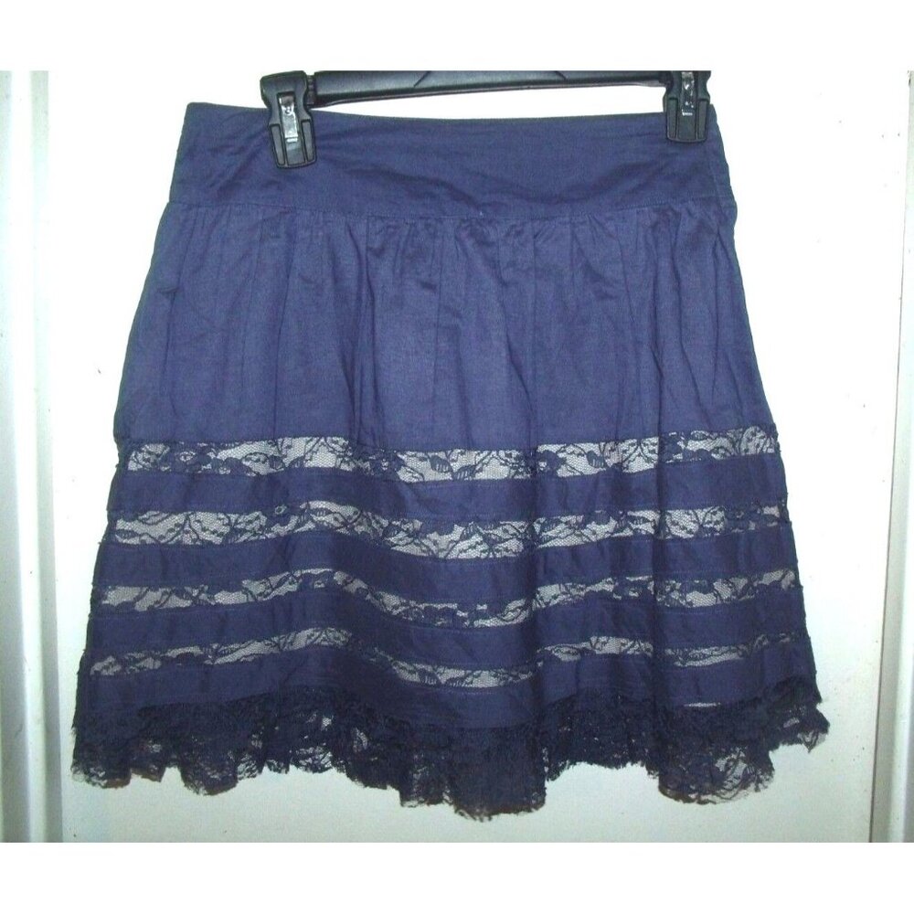 Willow & Clay Blue Lace Cotton Lined A-Line Skirt‎ S